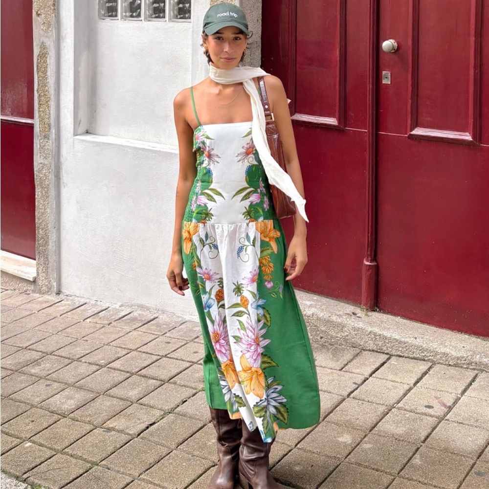 FARM Rio Sweet Bloom Dreamscape Linen Blend Sleeveless Midi Dress